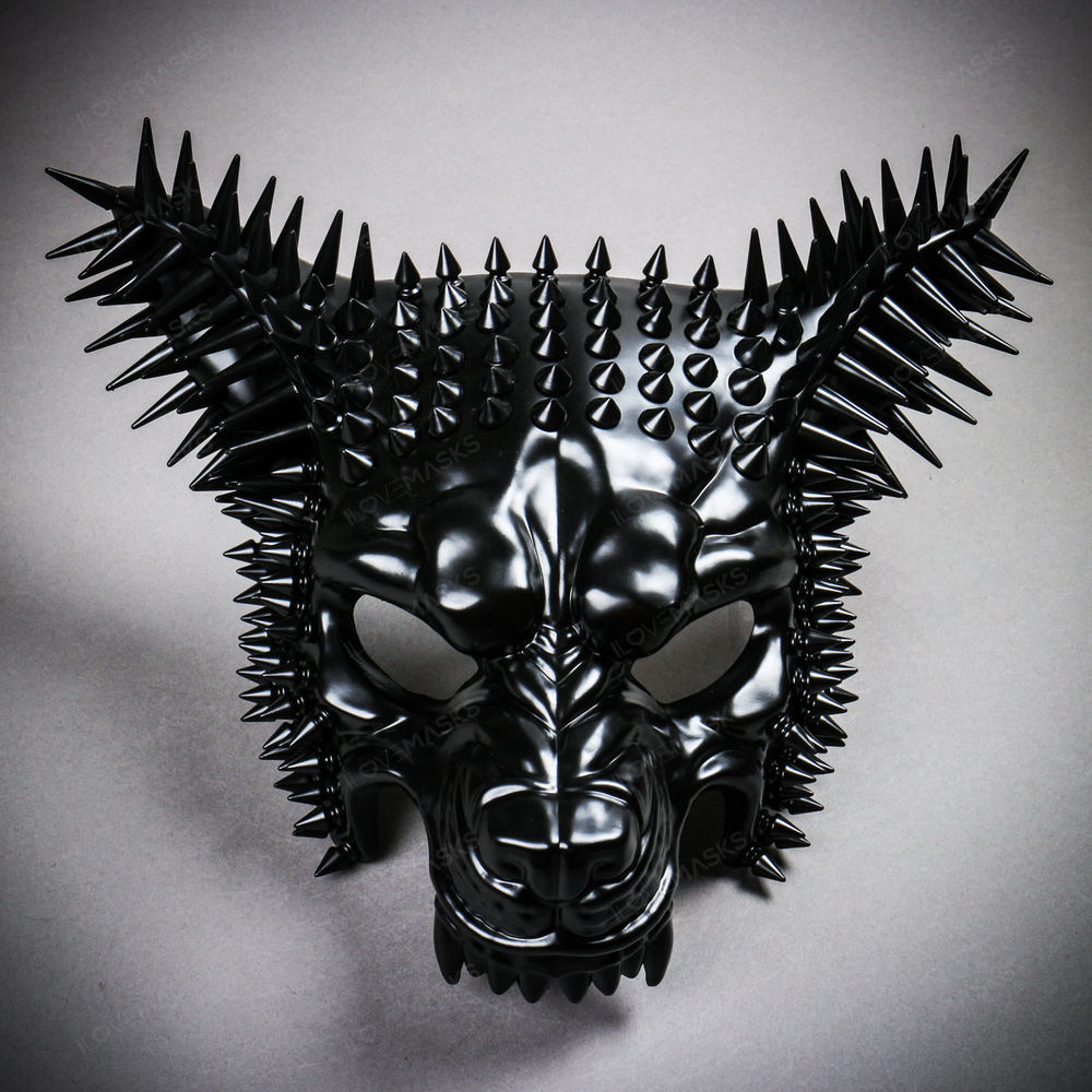Angry Wolf Steampunk Spike Masquerade Mask - Black